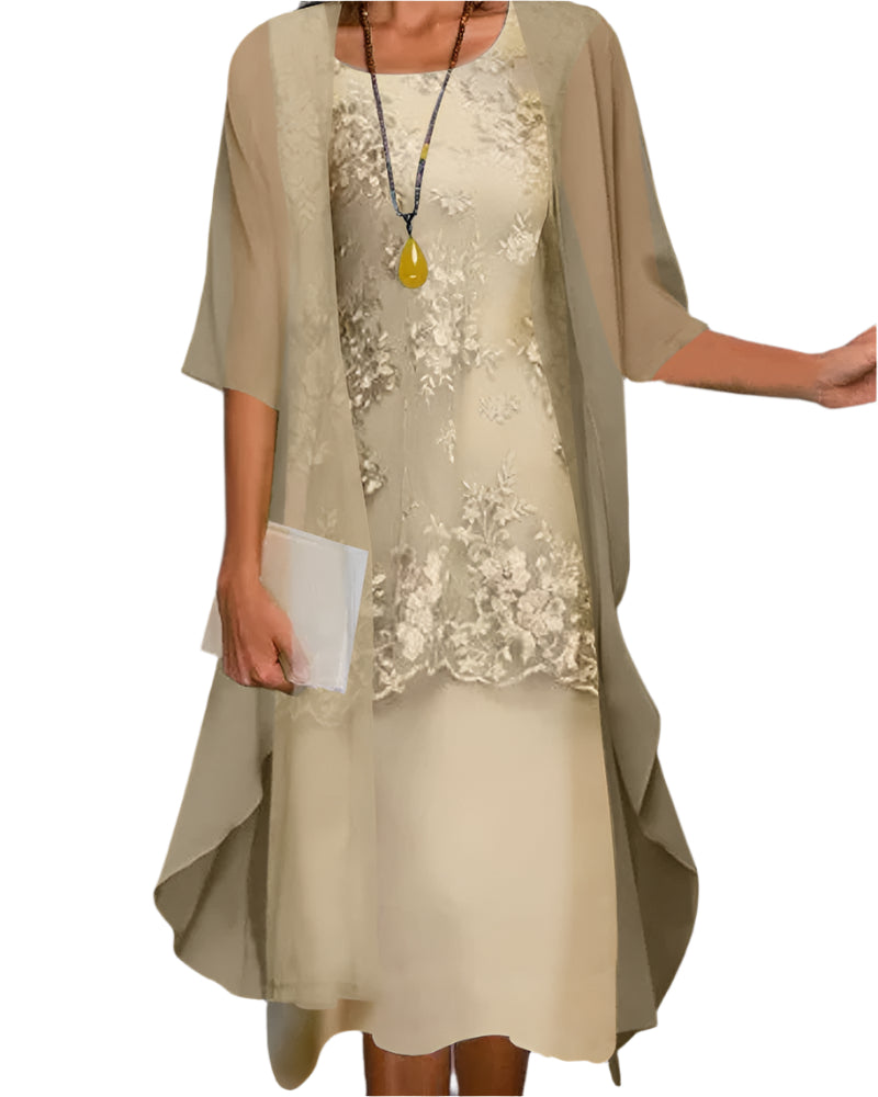 Audrey | Women Wedding Guest Dress Flowing Sheer Sleeve Midi Dress