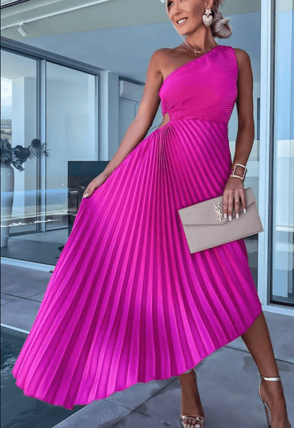 Bella | Women’s Wedding Guest Dress One Shoulder Pleated Maxi Dress