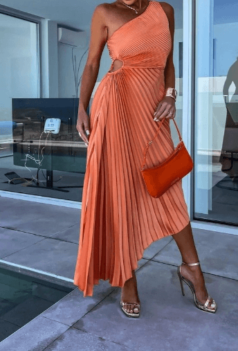 Bella | Women’s Wedding Guest Dress One Shoulder Pleated Maxi Dress